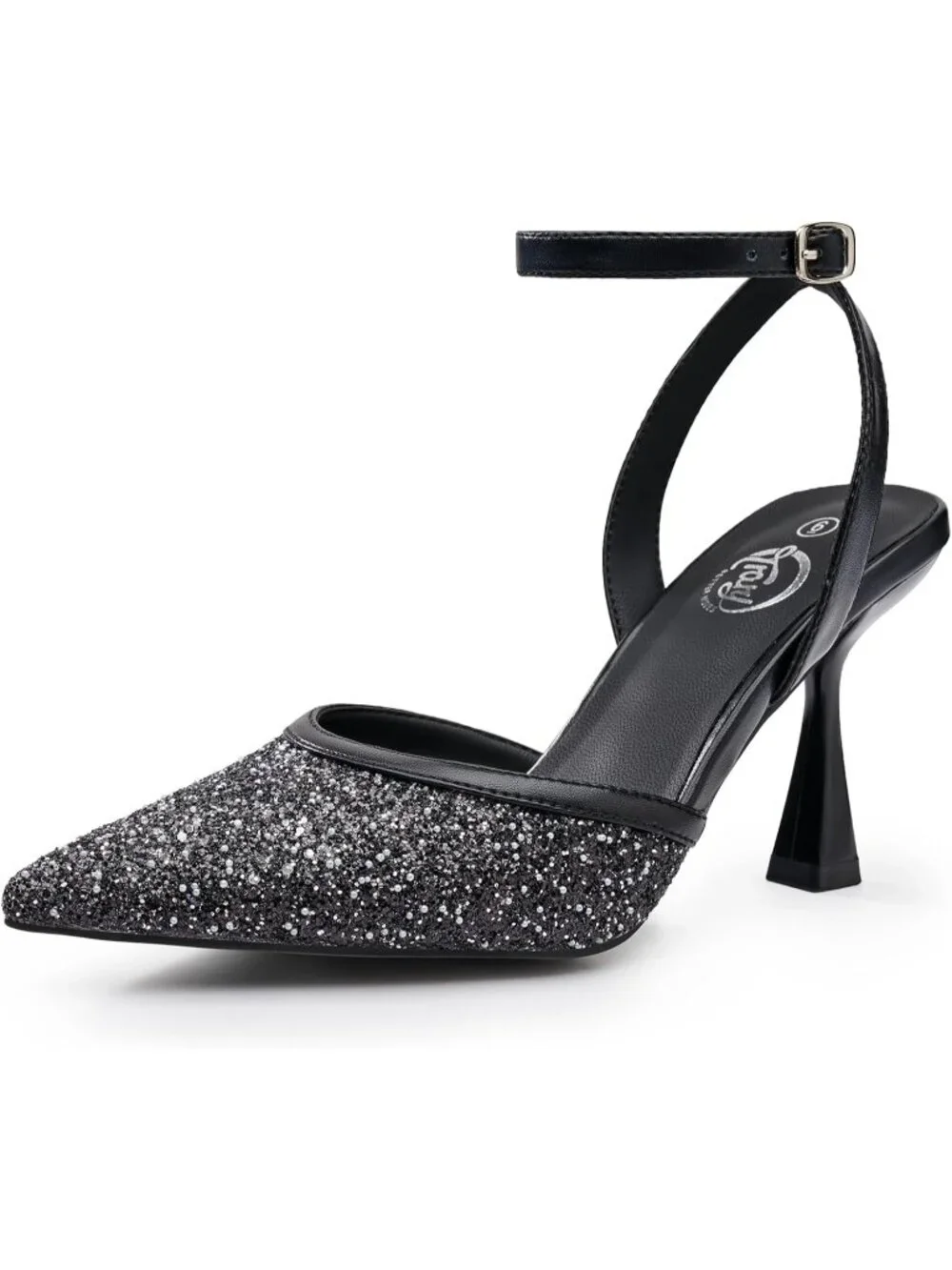 Women's Black Slingback Pointed Toe Stiletto Heels Ankle Strap Dress Shoes